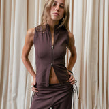 Cleo Zip-up Vest – Brown