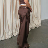 Kate Low Waist Suit Pants – Brown