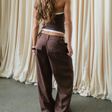 Kate Low Waist Suit Pants – Brown